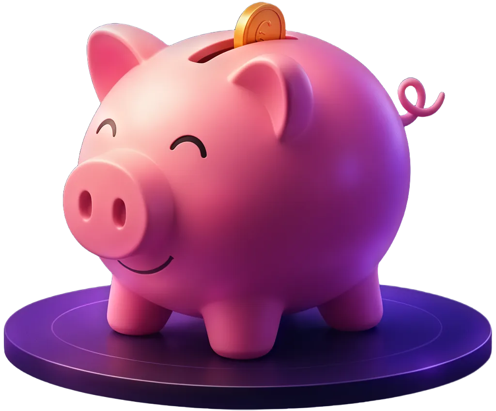 A pink piggy bank collecting coins